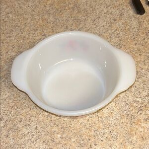 Fire King White Round Casserole Dish with Side Handles